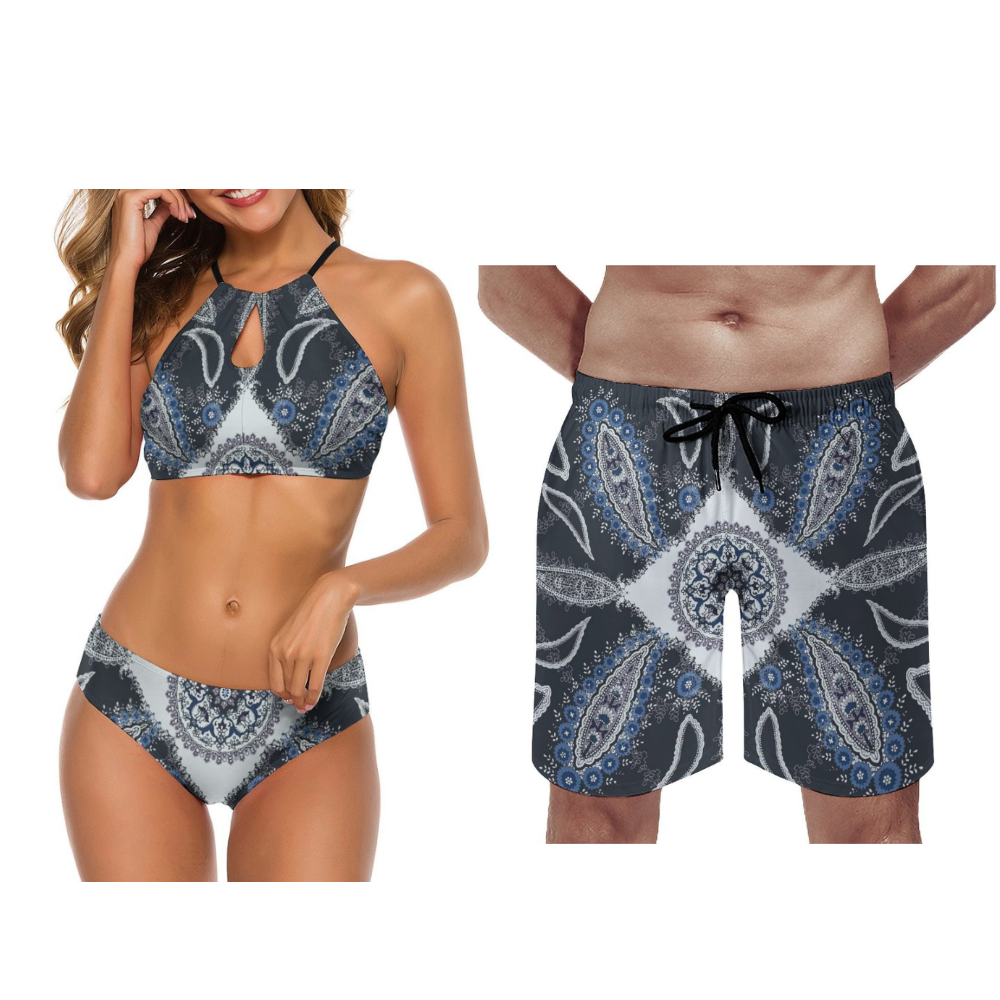 Streetwear Brand Marketing - Customizable Bandana Beach Couple Swimsuits Men